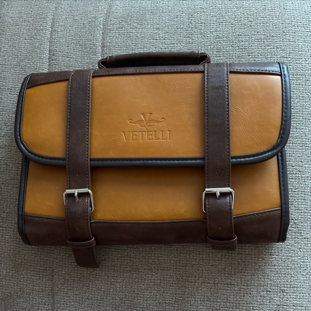 Vetelli Vegan Leather Brown and Tan Men's Toiletry Bag